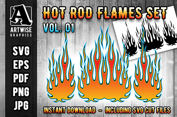 Download Hot Rod Fire Flame Vector Graphics Set - Graphics set Collection